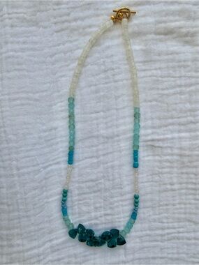 London Fog Teal Crystals Beaded Necklace. Blue Apatite.Moonstone. Handmade in LA